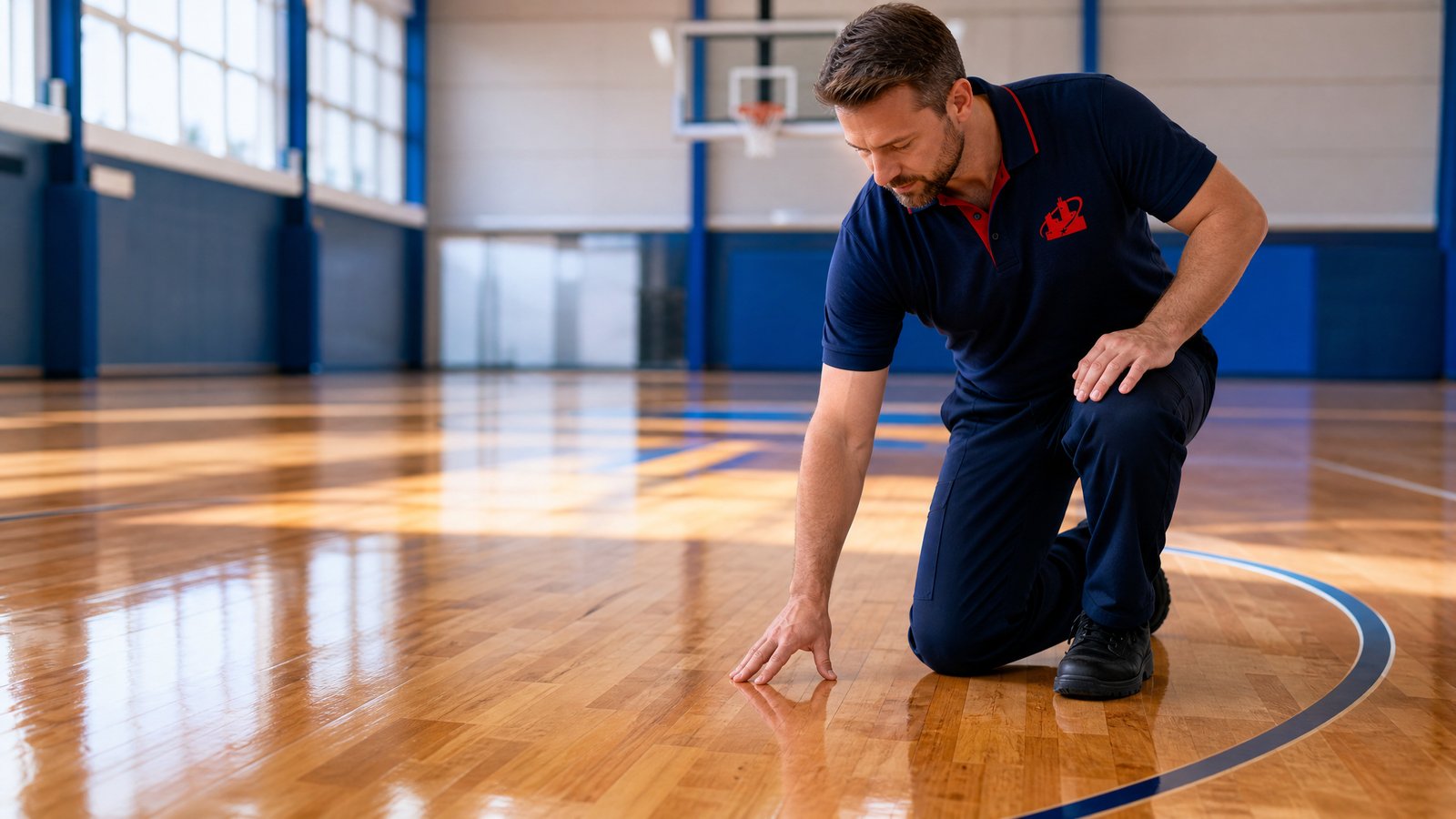 Gymnasium floor screening and refinishing